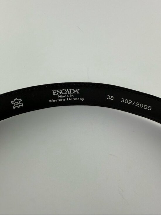 Escada Croc Embossed Patent Leather Belt Size 38 Small Black Silver Vintage 80s